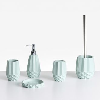 Beliani Beliani - Conjunto De 5 Accesorios De Ba&ntilde;o Jabonera Dispensador De Jab&oacute;n Escobilla De Inodoro Vaso Soporte Para Cepillos De Dientes Verde Menta Samiri