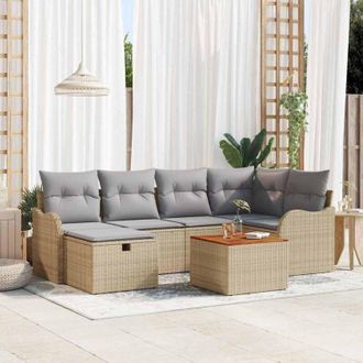vidaXL Vidaxl - Conjunto De Sof&aacute; De Jard&iacute;n Con Coj&iacute;n 7 Pcs Beige Polirat&aacute;n