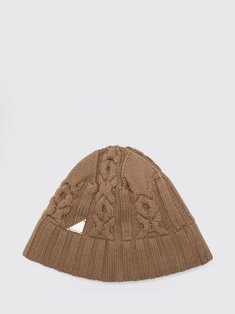 Max Mara Beanie in lana a costine con applicazione logo metallico
