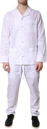 Dolce & Gabbana Mens White Cotton Shirt Pants Pajama Set Sleepwear