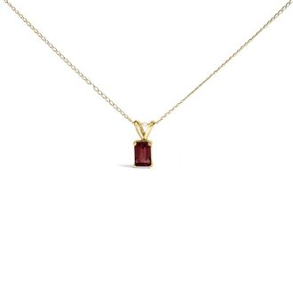 House of Brilliance 14K Yellow Gold 6x4MM Emerald Cut Red Garnet Solitaire Pendant Necklace