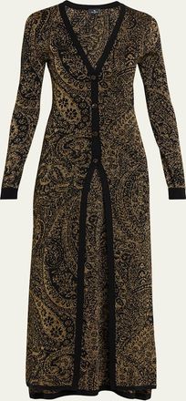 Etro Metallic Paisley Knit V-Neck Long Cardigan