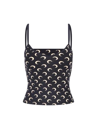 Marine Serre Black Crescent Moon Pattern Crop Top