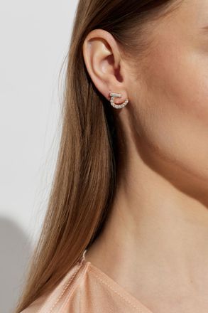 Ferragamo Earrings With Shimmering Crystals, Womens, Gold