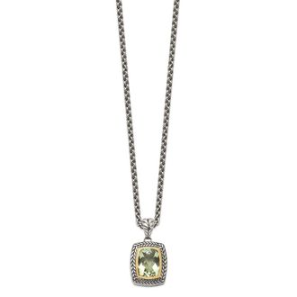 Diamond2Deal Sterling Silver with 14K Accent Cushion Cut Green Quartz Pendant Necklace