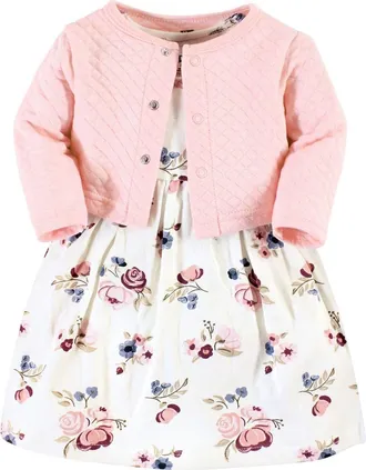 Hudson Baby Quilted Cardigan and Dress in Dusty Rose Floral at Nordstrom, Size 3-6M