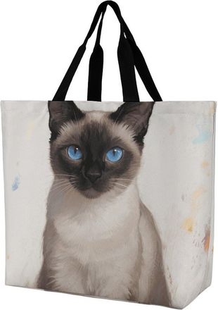 Generic Siamese Cat Art Tote Bag Reusable Women Handbag Waterproof Shopping Bags For Daily Use Camping Casual