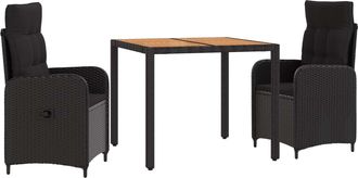 vidaXL Juego De Comedor Para Exteriores 3 Uds. Negro Vidaxl