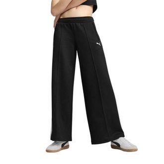 Puma Joggingbroek voor dames met T7-print, open zoom en lage taille (Zwart, Wit)