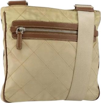 Prada Pre-owned Cross Body Bags, female, Beige, Size: ONE SIZE Pre-owned Nylon Cross Body Bag