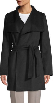 T Tahari Women Ella Lightweight Wool Wrap Trench Coat Jacket In Black