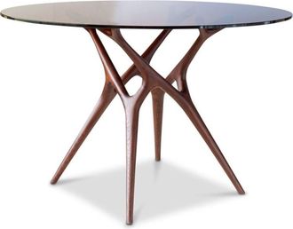 PIB Mesa redonda de cristal y fresno marrón 4 pl