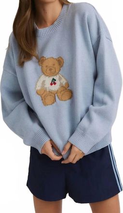 Le Lis Blanc Deux Bear Sweater In Light Blue