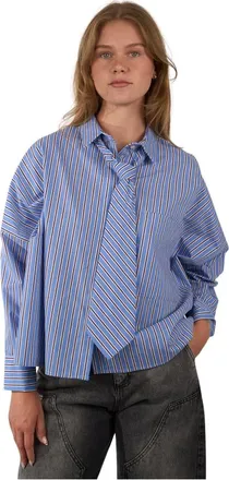 Dixie Overhemden, Dames, Blauw, S, Katoen, Gestreepte Blouse