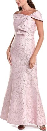 Teri Jon by Rickie Freeman Teri Jon By Rickie Freeman Jacquard Asymmetrical Off-Shoulder Side Bow Godet Gown