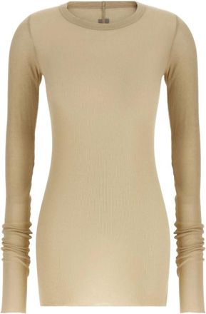Rick Owens Geribbelde Trui met Ronde Hals - Dames - Ronde hals truien - Beige - M - Truien & Vesten