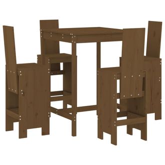 vidaXL Mesa Y Taburetes Altos De Jard&iacute;n 5 Pzas Madera Pino Marr&oacute;n Miel Vidaxl