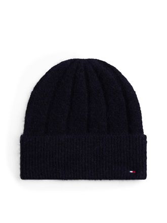 Tommy Hilfiger Beanie TOMMY HILFIGER FLAG FLUFFY BEANIE, Damen, blau (space blau), Strick, Materialmix, M&uuml;tzen Beanie, Regular fit