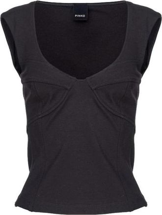 Pinko Nylon T-shirt met ronde hals - Dames - Tops zonder mouwen - Zwart - M - Nylon - Tops