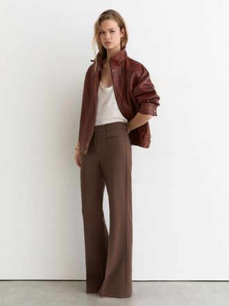 Reiss Mocha Brown Petite High Rise Flared Trousers, 16