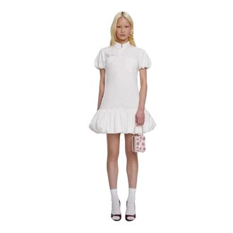 Self Portrait Cotton Asymmetric Mini Dress - Dames - Korte kleedjes - Wit - S - Katoen - Kleedjes