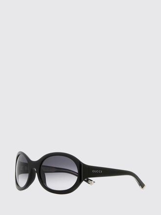 Gucci Occhiali da sole ovali in acetato nero e rosso con logo lettering