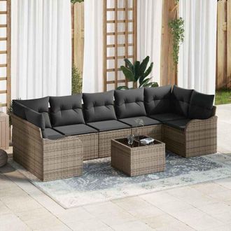 vidaXL Conjunto De Sof&aacute; De Jard&iacute;n 8 Pcs Gris Polirat&aacute;n, Acero Y Vidrio Vidaxl