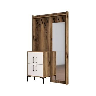 Dmora Mobile Da Ingresso Isidore, Entratina Appendiabiti, Composizione Per Atrio, Consolle Portaoggetti Multifunzione, 120x35h200 Cm, Noce E Bianco - Dmora