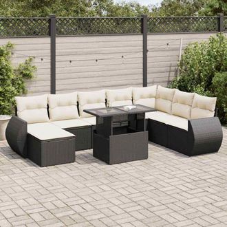 vidaXL Set De Sof&aacute;s De Jard&iacute;n Con Cojines 9 Pzas Rat&aacute;n Sint&eacute;tico Negro Vidaxl