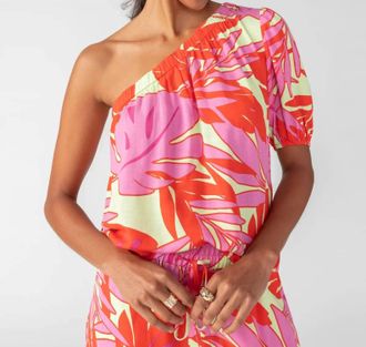 Sanctuary Elastic Waist One Shoulder Top In Paradise Pop
