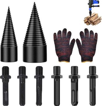 OEM 9 Piezas Kit De Astilladora De Troncos, Incluye Puntas C&oacute;nicas De 32mm/42mm Para Taladro, 6 Tornillos C&oacute;nicos, Cortadora De Le&ntilde;a, Divisor De Le&ntilde;a Para