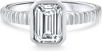 Pompeii3 Certified 2 - 6Ct Solitaire Emerald Diamond Bezel Engagement Ring Gold Lab Grown