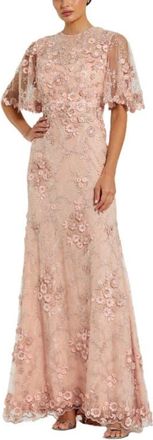 Mac Duggal Flutter Sleeve Floral Emboridered Net Gown in Rose at Nordstrom, Size 18