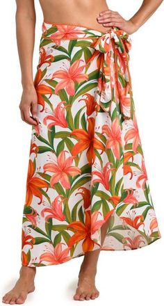 La Blanca Jungle Blossoms Rickrack Trim Cover-Up Wrap Skirt in Ivory Multi at Nordstrom, Size Large
