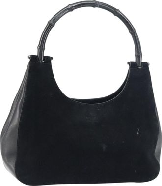 Gucci Vintage Bamboo Handle Bag Suede Black Suede Handbag (Pre-Owned)