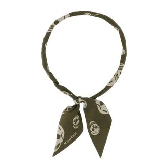 Alexander McQueen Accessoires, Dames, Groen, ONE Size, Sjaal met schedelprint
