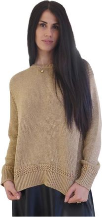 Ralph Lauren Rondgebreide trui - Dames - Ronde hals truien - Beige - L - Katoen - Truien & Vesten