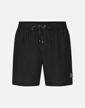 Dolce & Gabbana Mens Dolce & Gabbana Swim Shorts With Logo Plaque - Black - Size: XXL / 40