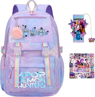 Generic K Pop Demon Hunters School Backpack, Multi-Pocket Nylon Travel Daypack, Demon Hunters Anime College Rucksack Demon Cosplay Backpack for Fans (E)
