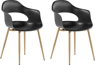 Beliani Conjunto De 2 Sillas De Comedor Negro Madera Clara Material Sint&eacute;tico Patas Utica
