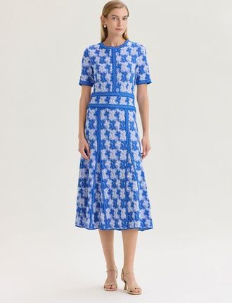 Misook Fit & Flare Intarsia Knit Maxi Dress in Aegean Blue/white at Nordstrom, Size Xx-Large