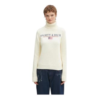 Sporty & Rich Nautische Gebreide Trui - Dames - Coltruien - Beige - XS - Katoen - Truien & Vesten