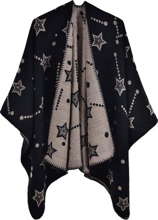 Feoya Womens Oversized Poncho Cape Warm Shawl Blanket Wrap Reversible Printed Capes Open Front Cashmere Cape Shawls Knitted Ruana Shawl Vintage Retro Color 