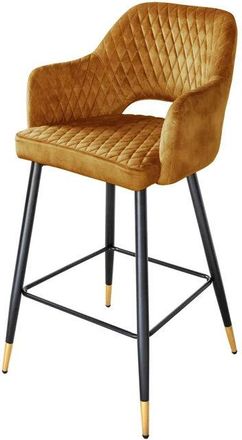 Global Interiors Design Barstuhl Paris mit Armlehnen - Samt Senfgelb