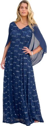 Roaman's Plus-Size Allover Lace Gown With Capelet in Evening Blue at Nordstrom, Size 20