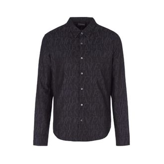 Armani Zwarte overhemd met lange mouwen- slim fit - Heren - Casual Overhemden - Zwart - S - Katoen - Overhemden