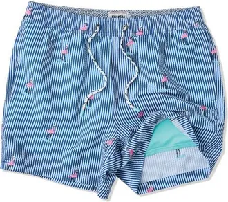 Party Pants Embroidered Stripe Party Starter 5-Inch Swim Trunks in Indigo at Nordstrom, Size Xx-Large