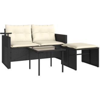 vidaXL Set De Sof&aacute;s De Jard&iacute;n Con Cojines 3 Pzas Rat&aacute;n Sint&eacute;tico Negro Vidaxl