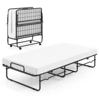 Costway Costway 190 x 90 cm Folding Bed Single Size Guest Bed with Memory Foam in White