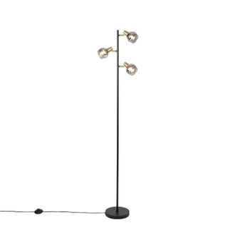 QAZQA Lampada Da Terra Vidro - Art D&eacute;co - Acciaio,vetro - Oro/ottone/nero - Oblungo Max. 3 X Watt - Qazqa